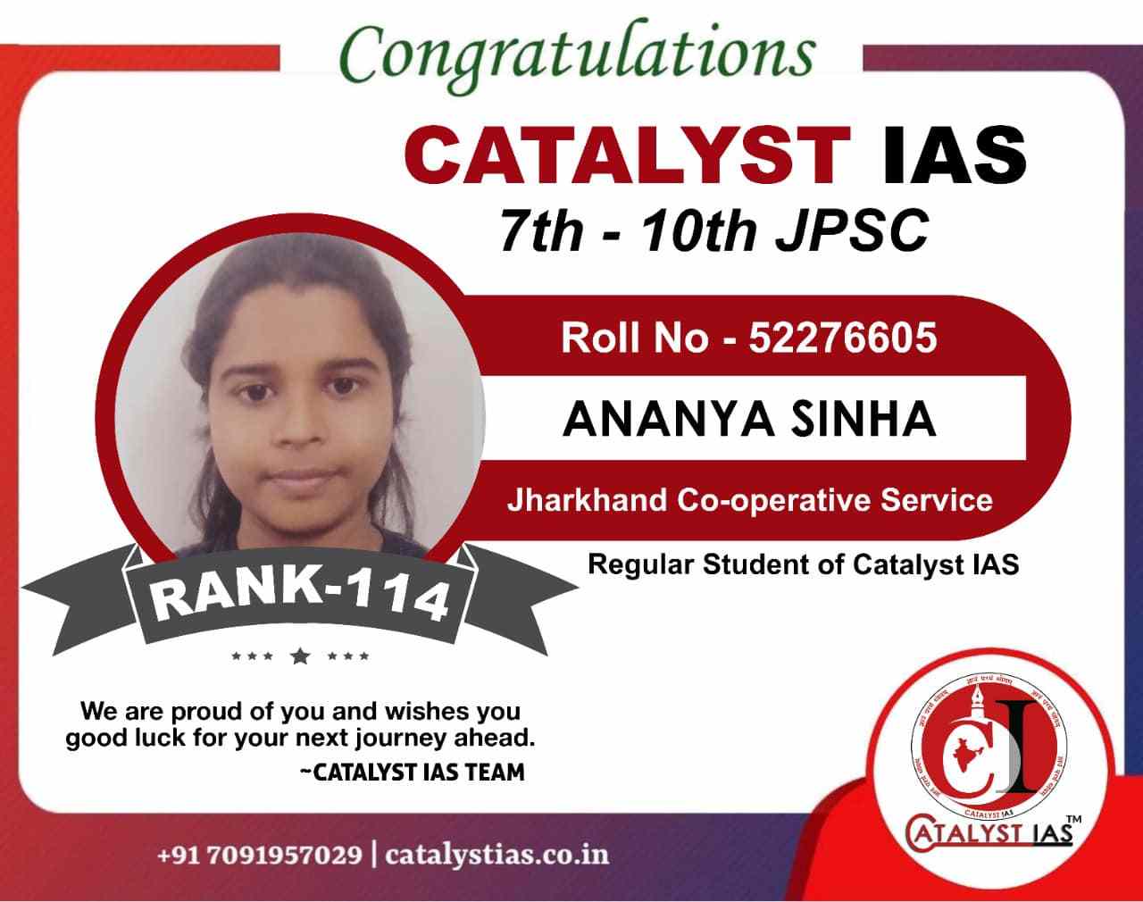 Catalyst IAS Academy Ranchi Topper Student 3 Photo